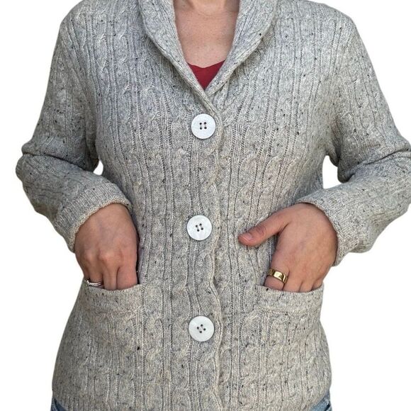 Irelandseye Gray Wool Cashmere Cardigan Sweater Irish Fisherman Size Medium Aran - Picture 5 of 10